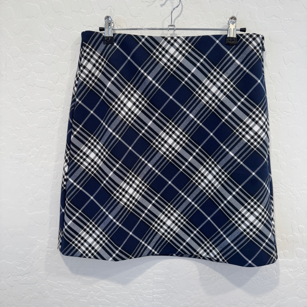 Ann Taylor Navy White Checkered Plaid Mini Skirt Womens 4 Academia